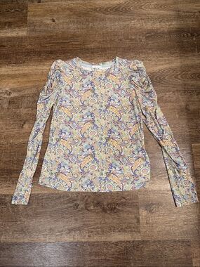 Ruched Shoulder Paisley Long Sleeve Top - Pastel Multi
